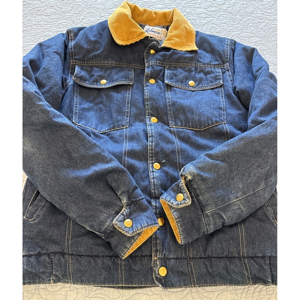 Wiman Blue Denim L Work Jacket Vintage Corduroy Collar  Made in USA